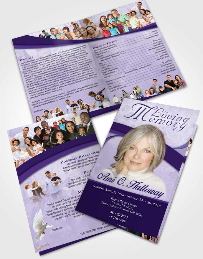 Bifold Order Of Service Obituary Template Brochure Loving Lavender Wisdom