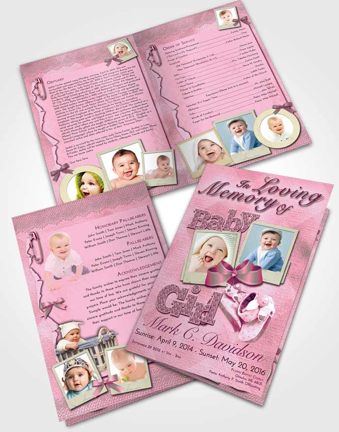Bifold Order Of Service Obituary Template Brochure Pink Faith Baby Girl