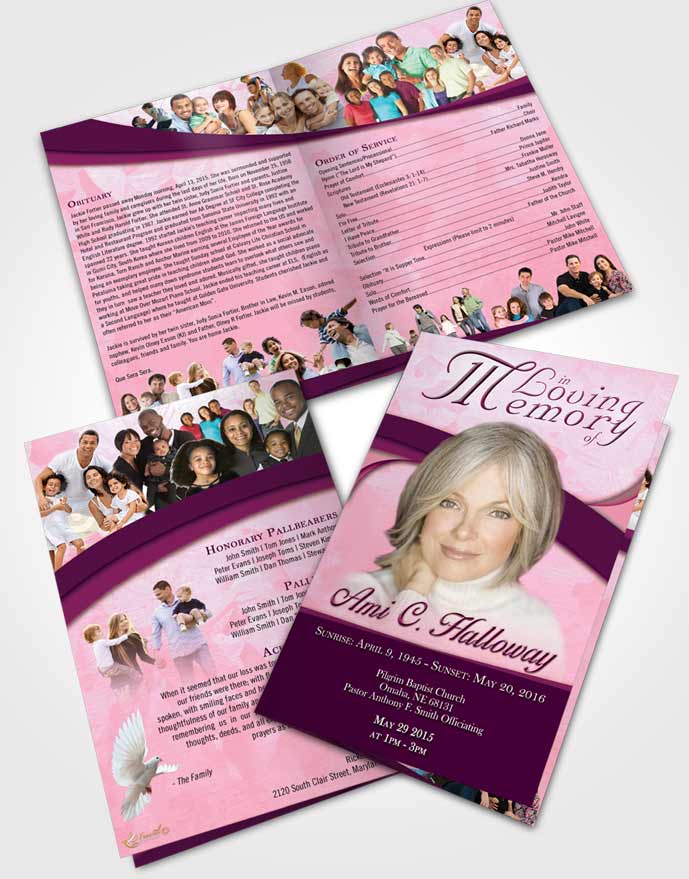 Bifold Order Of Service Obituary Template Brochure Pink Faith Wisdom