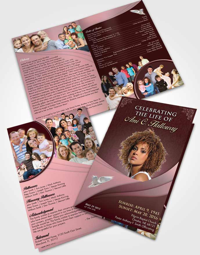 Bifold Order Of Service Obituary Template Brochure Pink Serenity Magnificence