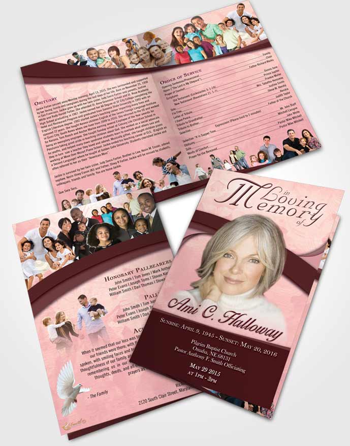 Bifold Order Of Service Obituary Template Brochure Pink Serenity Wisdom