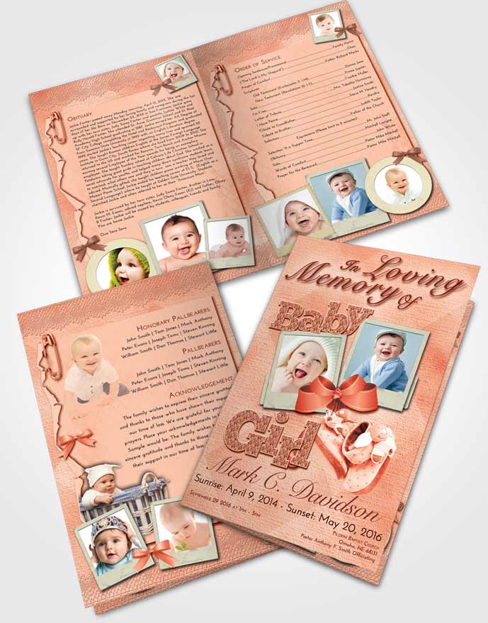 Bifold Order Of Service Obituary Template Brochure Strawberry Love Baby Girl