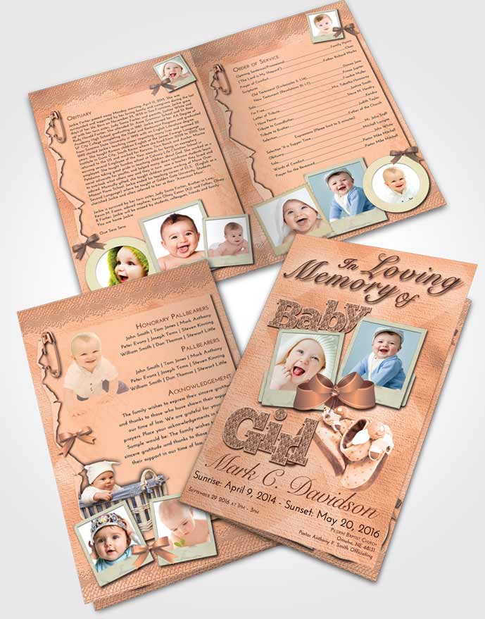 Bifold Order Of Service Obituary Template Brochure Vintage Love Baby Girl