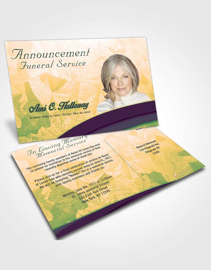 Funeral Announcement Card Template Emerald Serenity Wisdom