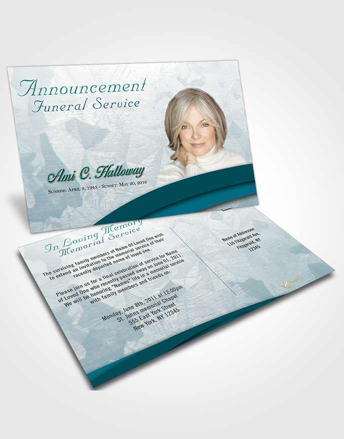 Funeral Announcement Card Template Emerald Sunrise Wisdom