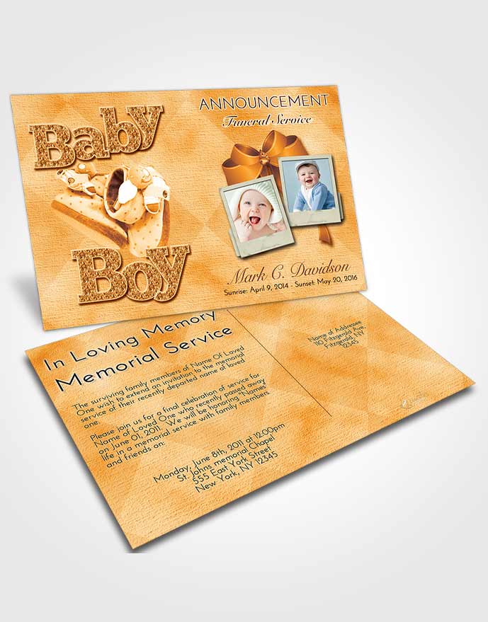 Funeral Announcement Card Template Golden Peach Baby Boy
