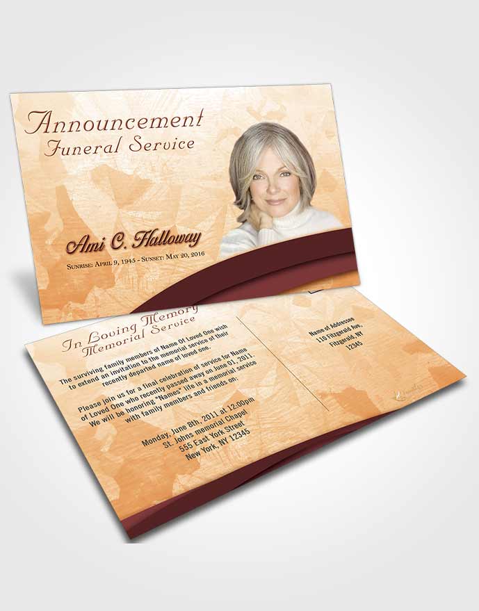 Funeral Announcement Card Template Golden Peach Wisdom