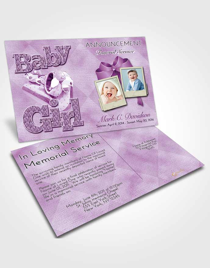 Funeral Announcement Card Template Lavender Sunrise Baby Girl