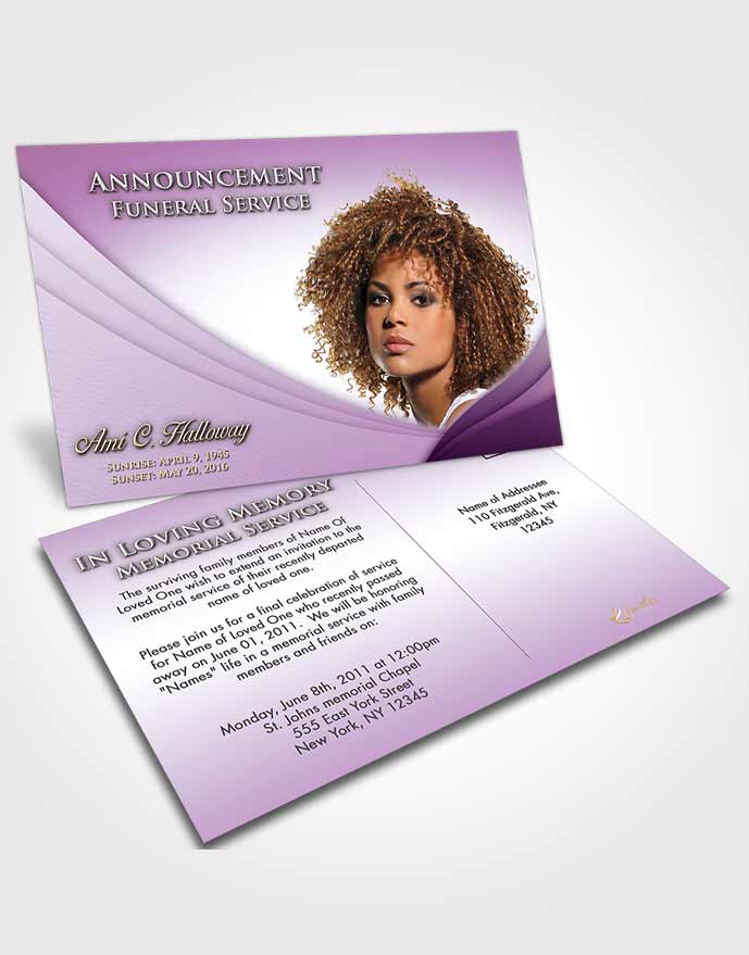Funeral Announcement Card Template Lavender Sunrise Magnificence