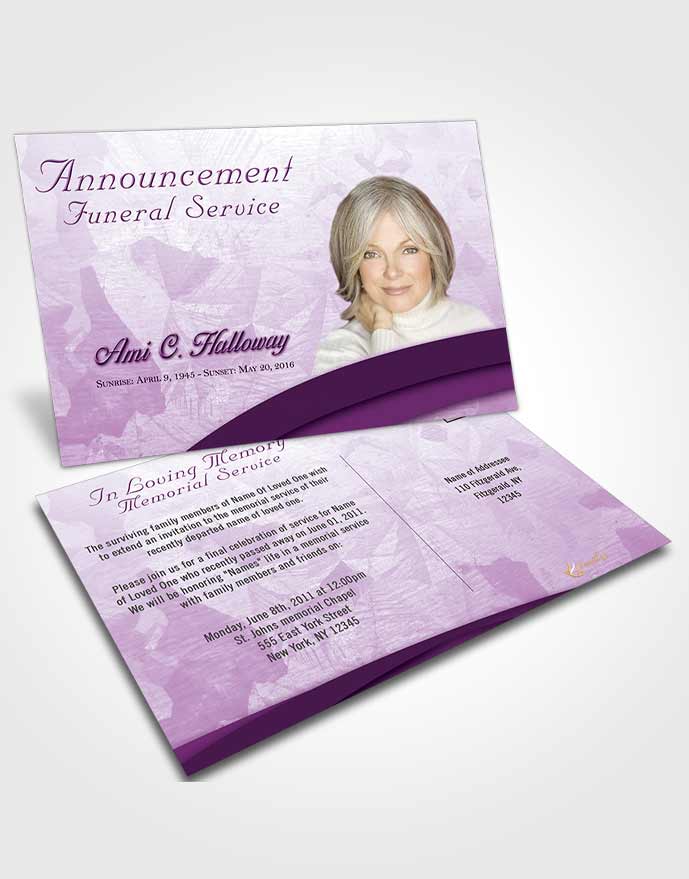 Funeral Announcement Card Template Lavender Sunrise Wisdom