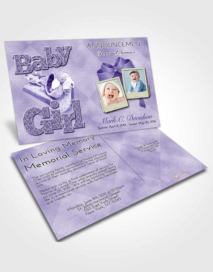 Funeral Announcement Card Template Loving Lavender Baby Girl