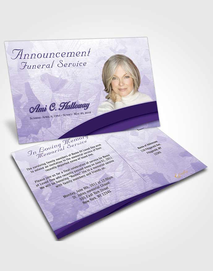 Funeral Announcement Card Template Loving Lavender Wisdom