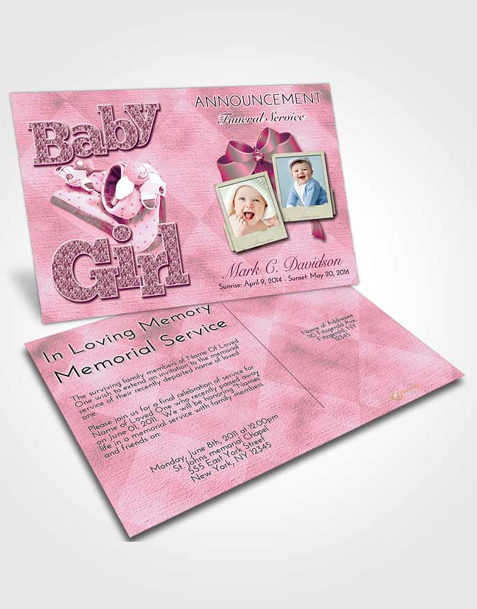 Funeral Announcement Card Template Pink Faith Baby Girl