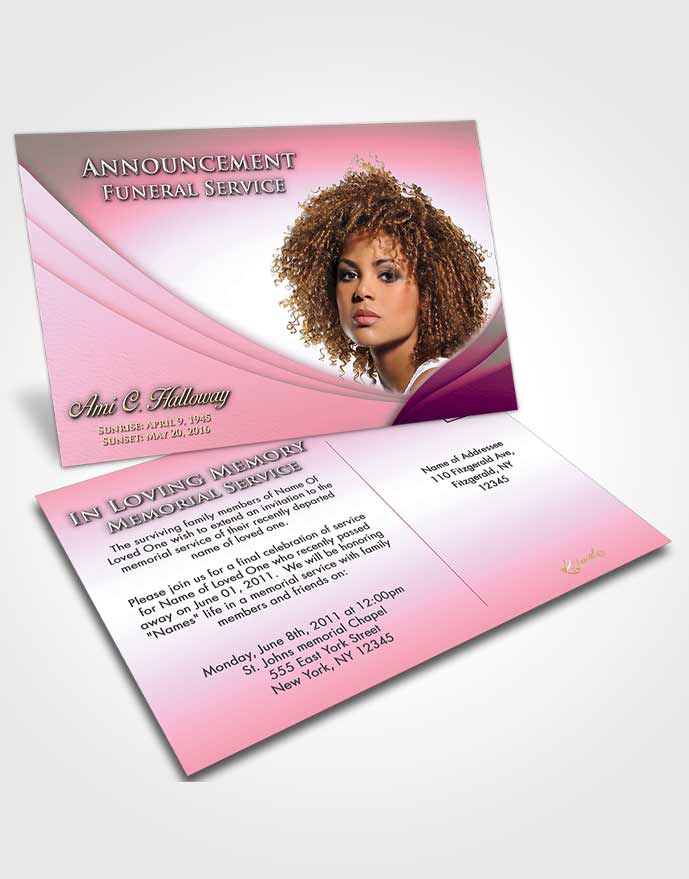 Funeral Announcement Card Template Pink Faith Magnificence