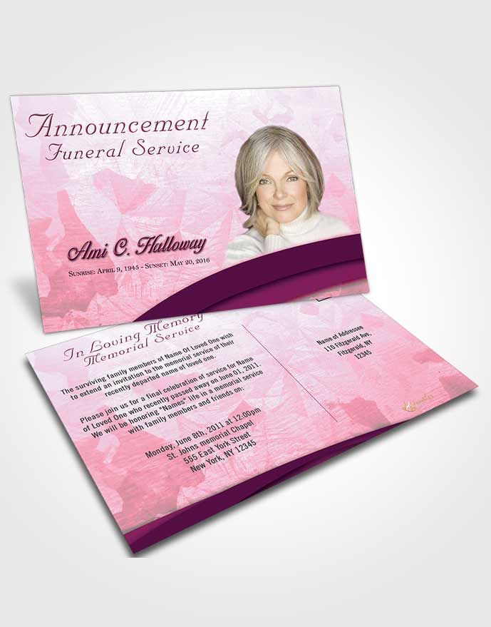 Funeral Announcement Card Template Pink Faith Wisdom