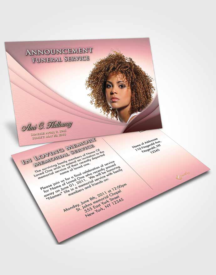 Funeral Announcement Card Template Pink Serenity Magnificence