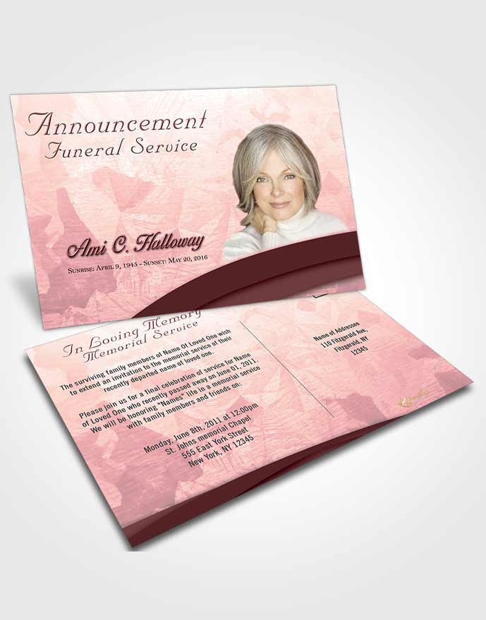 Funeral Announcement Card Template Pink Serenity Wisdom