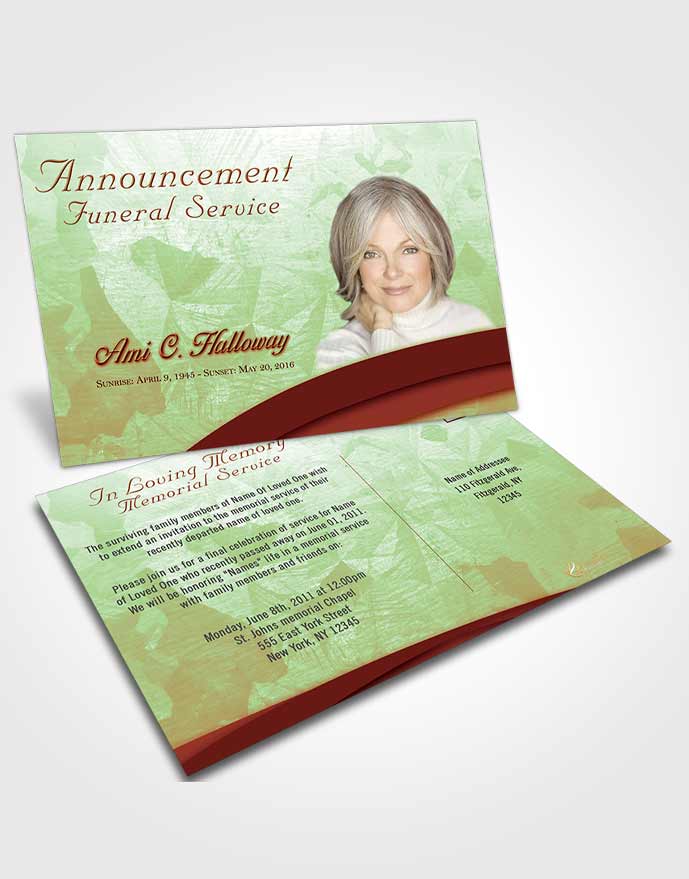 Funeral Announcement Card Template Strawberry Mist Wisdom