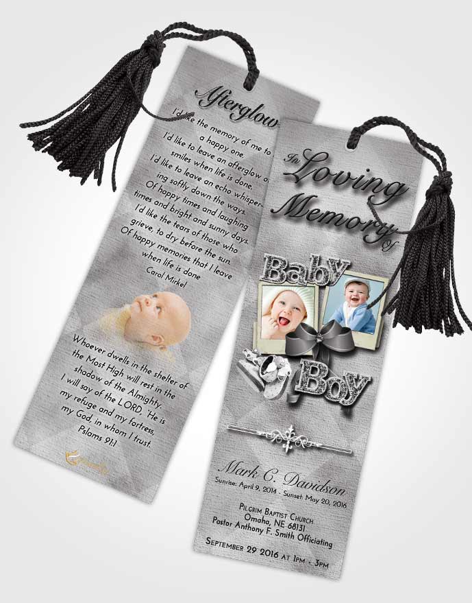 Funeral Bookmark Template Black and White Baby Boy