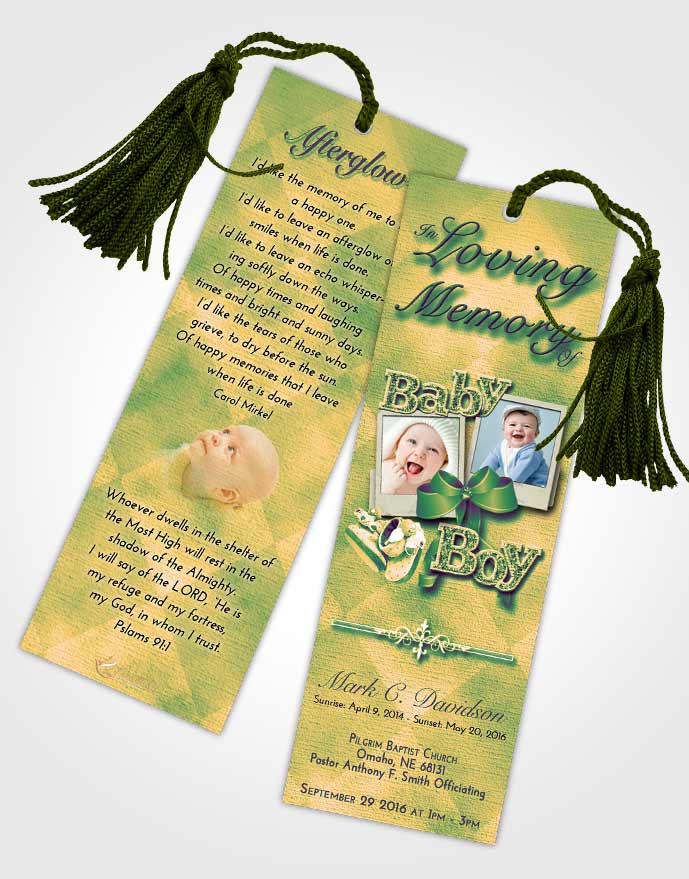 Funeral Bookmark Template Emerald Serenity Baby Boy