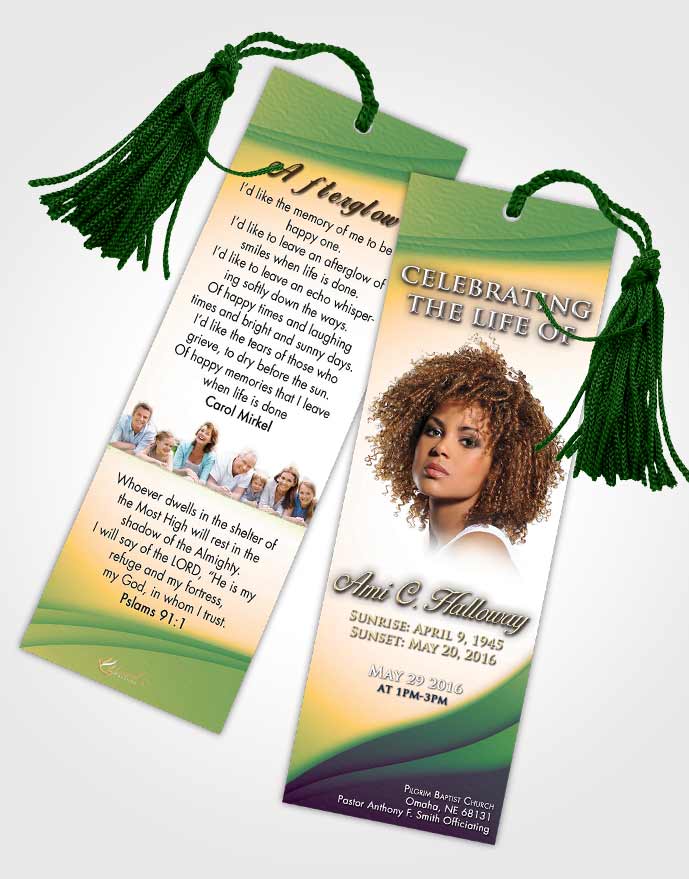 Funeral Bookmark Template Emerald Serenity Magnificence