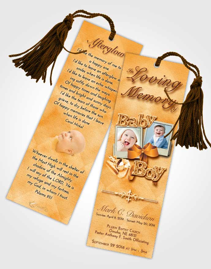 Funeral Bookmark Template Golden Peach Baby Boy