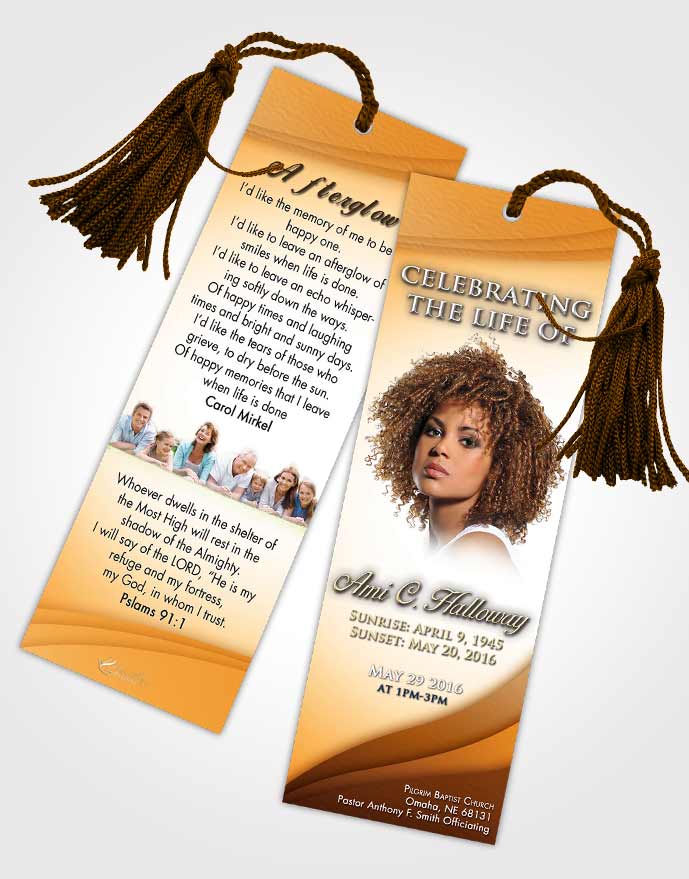 Funeral Bookmark Template Golden Peach Magnificence
