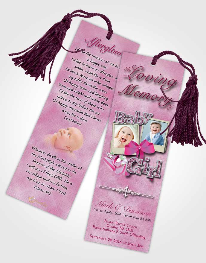 Funeral Bookmark Template Hot Pink Majesty Baby Girl