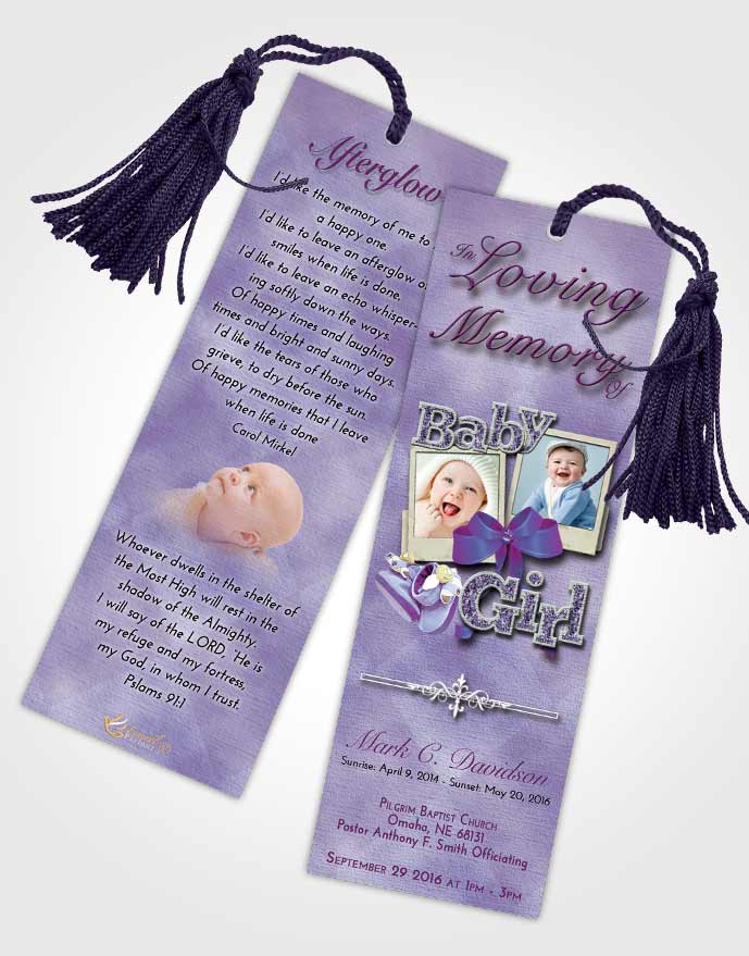 Funeral Bookmark Template Lavender Beauty Baby Girl