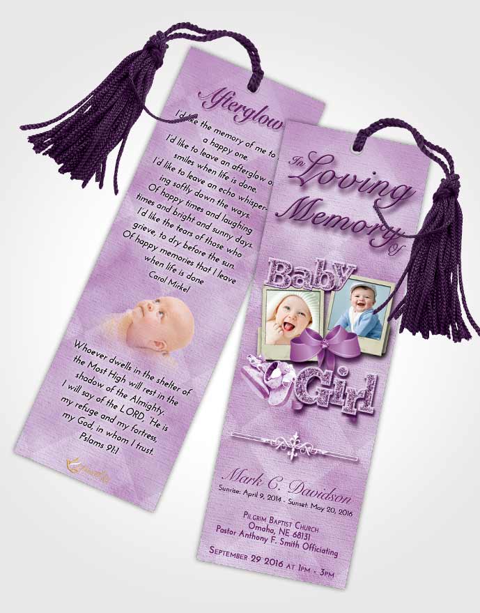 Funeral Bookmark Template Lavender Sunrise Baby Girl