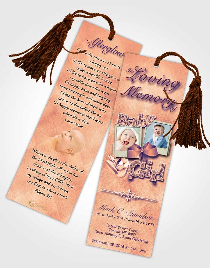 Funeral Bookmark Template Lavender Sunset Baby Girl