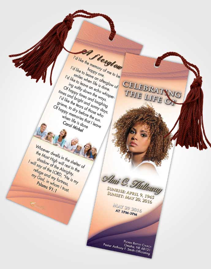 Funeral Bookmark Template Lavender Sunset Magnificence