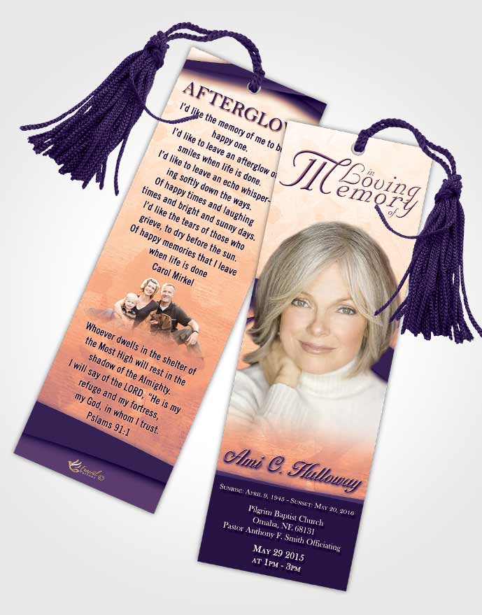 Funeral Bookmark Template Lavender Sunset Wisdom