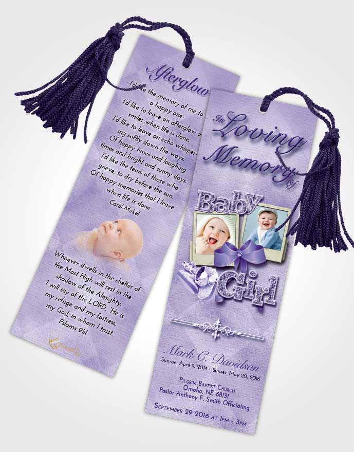 Funeral Bookmark Template Loving Lavender Baby Girl