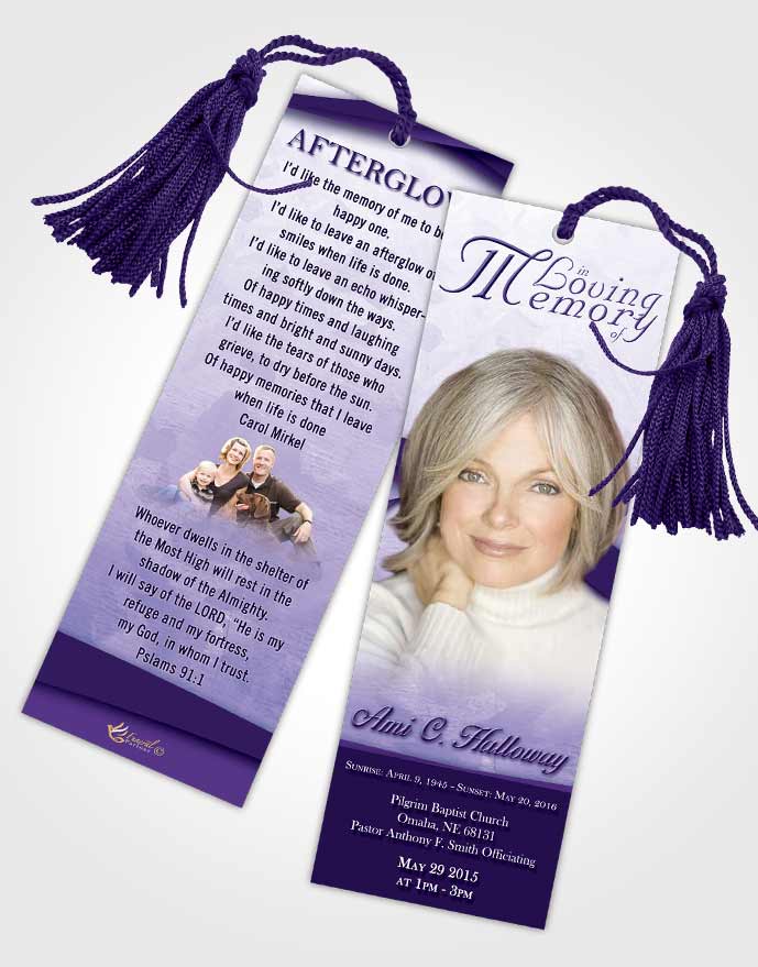 Funeral Bookmark Template Loving Lavender Wisdom
