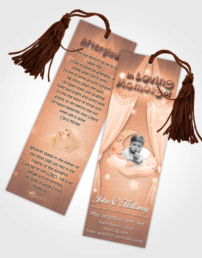 Funeral Bookmark Template Peach Love Childrens Innocence