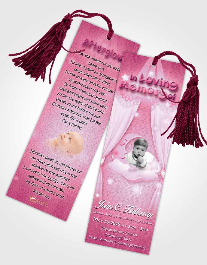 Funeral Bookmark Template Pink Childrens Innocence