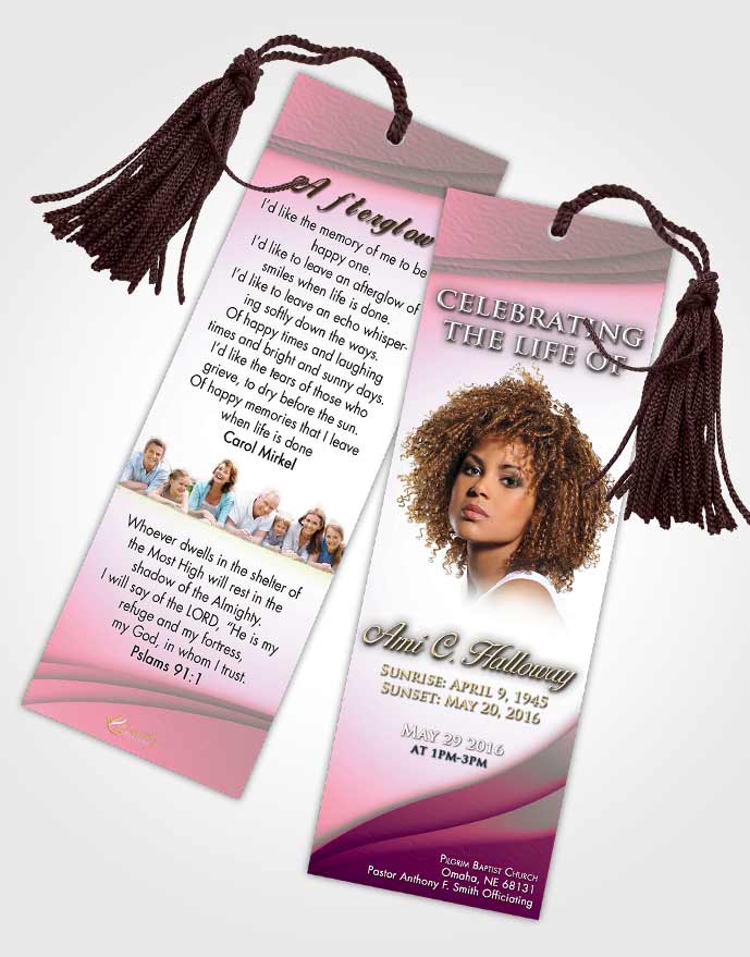 Funeral Bookmark Template Pink Faith Magnificence