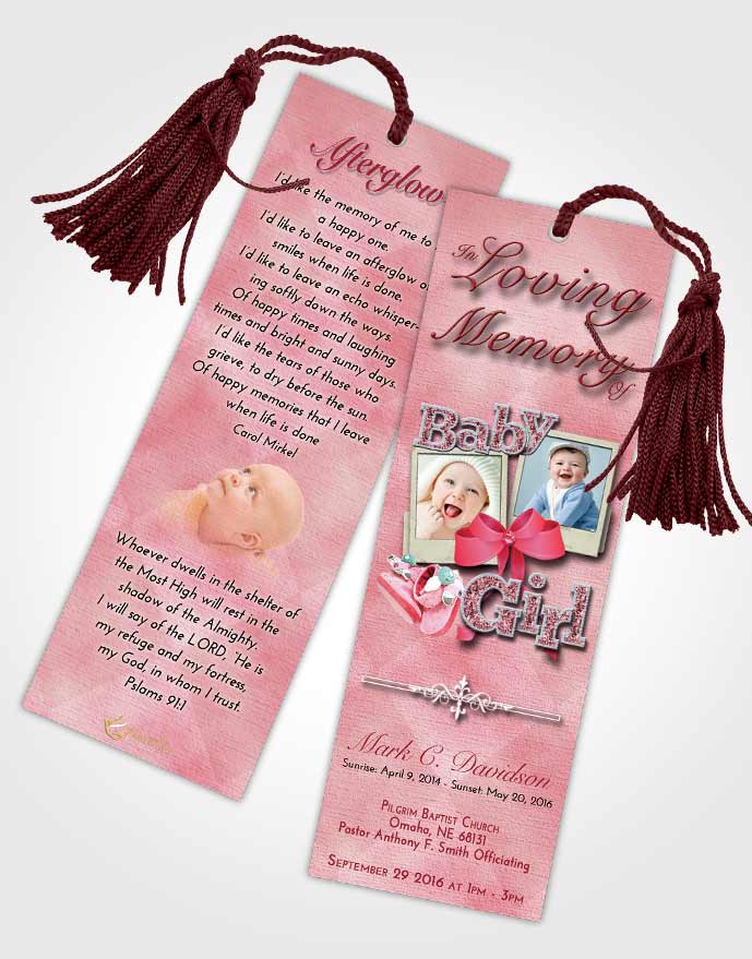 Funeral Bookmark Template Pink Love Baby Girl