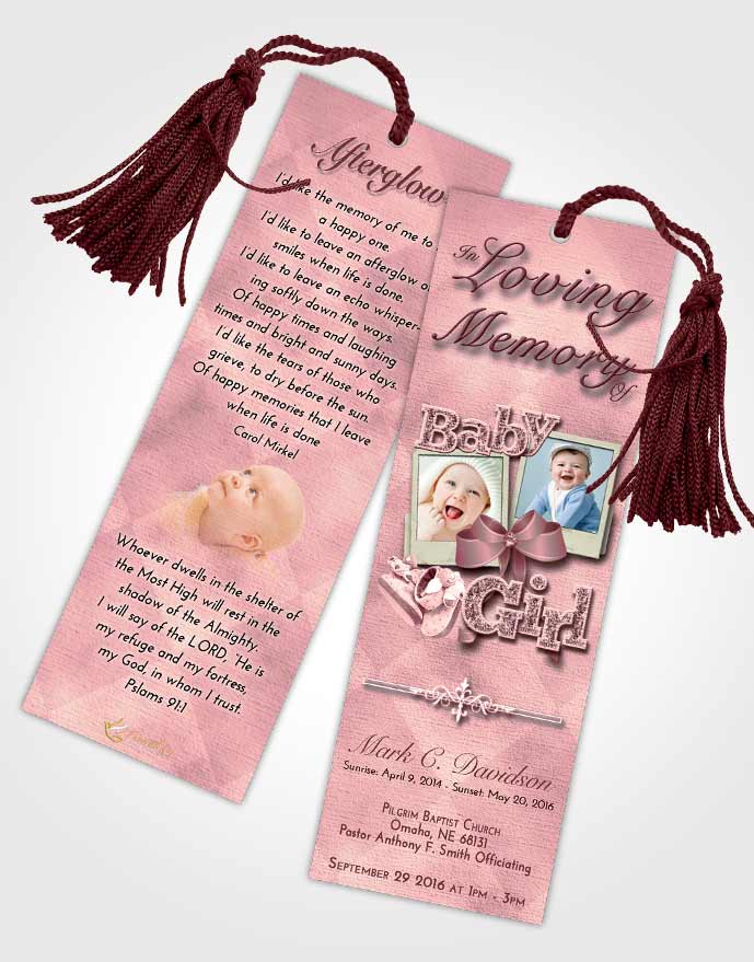 Funeral Bookmark Template Pink Serenity Baby Girl
