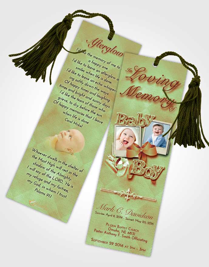 Funeral Bookmark Template Strawberry Mist Baby Boy