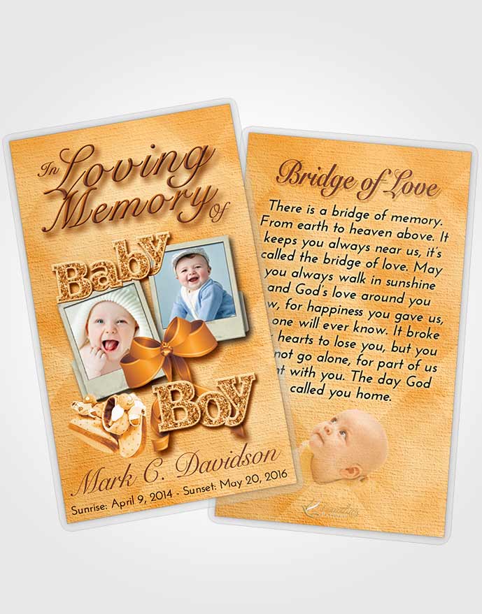 Funeral Prayer Card Template Golden Peach Baby Boy