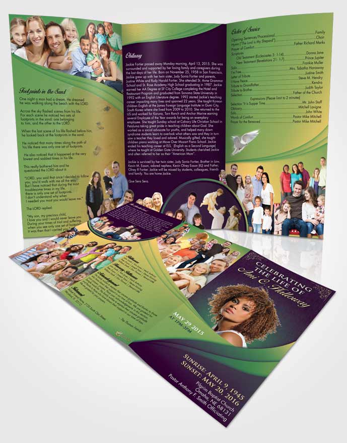 Obituary Template Trifold Brochure Emerald Serenity Magnificence