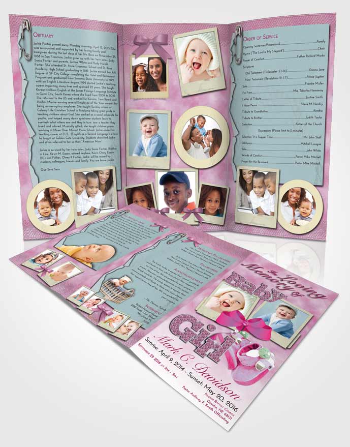 Obituary Template Trifold Brochure Hot Pink Majesty Baby Girl
