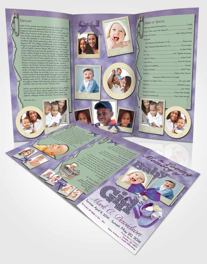 Obituary Template Trifold Brochure Lavender Beauty Baby Girl