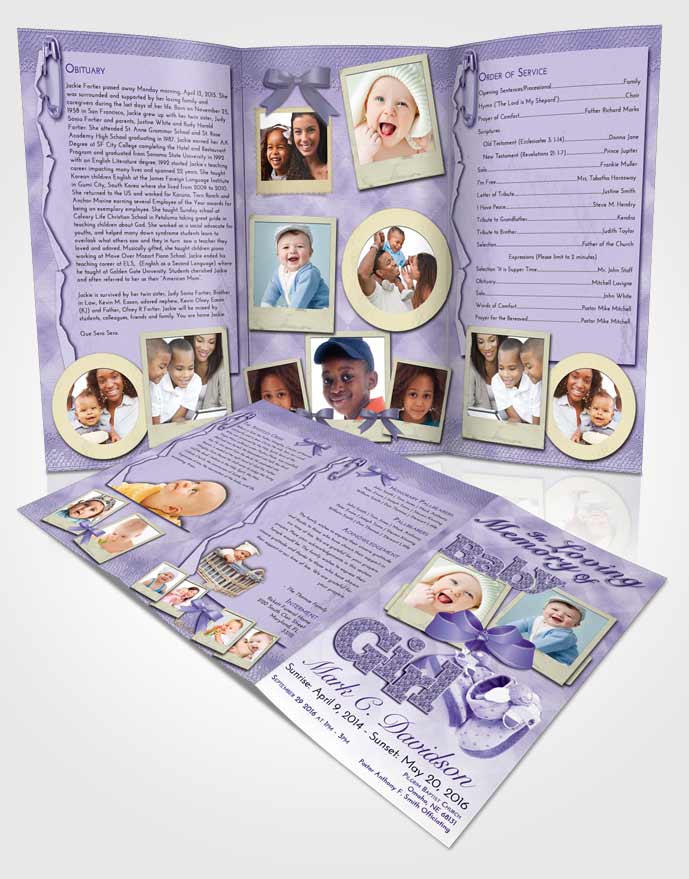 Obituary Template Trifold Brochure Loving Lavender Baby Girl