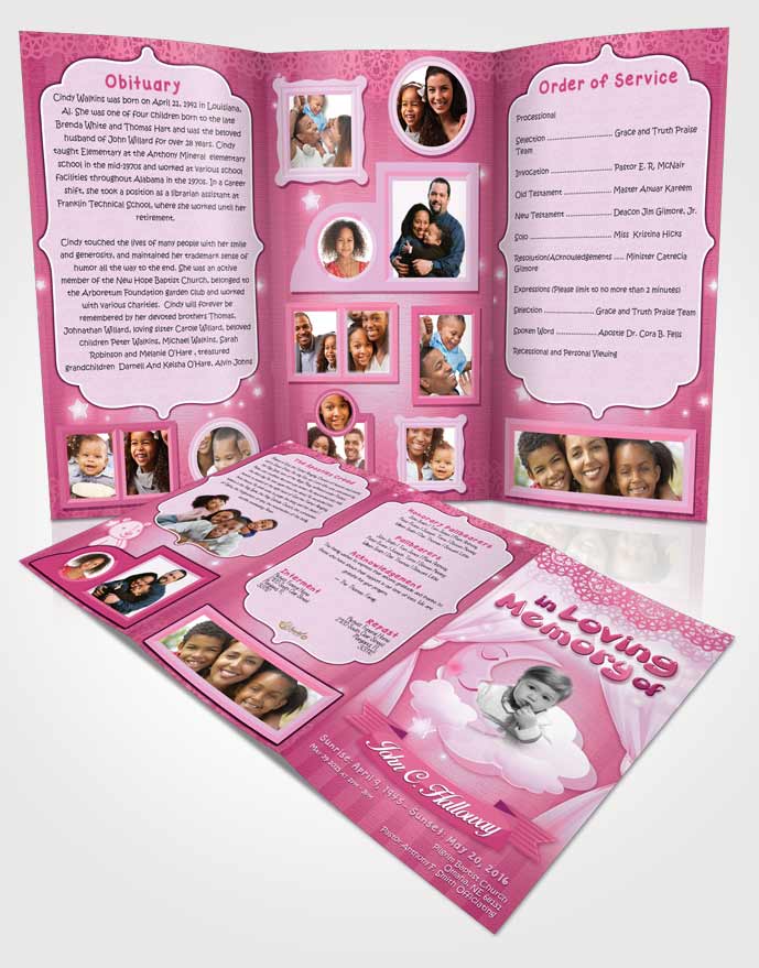Obituary Template Trifold Brochure Pink Childrens Innocence