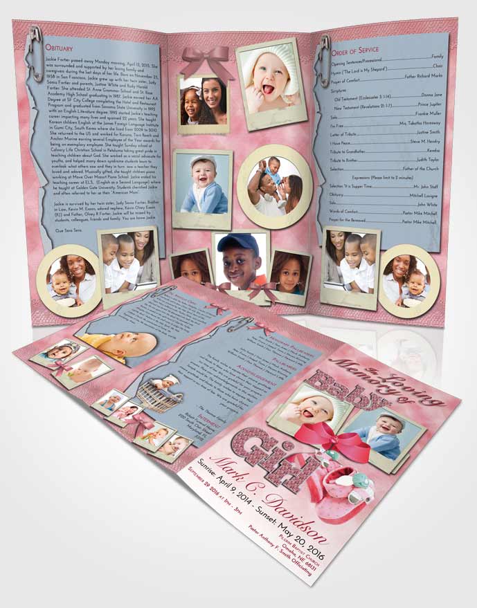Obituary Template Trifold Brochure Pink Love Baby Girl