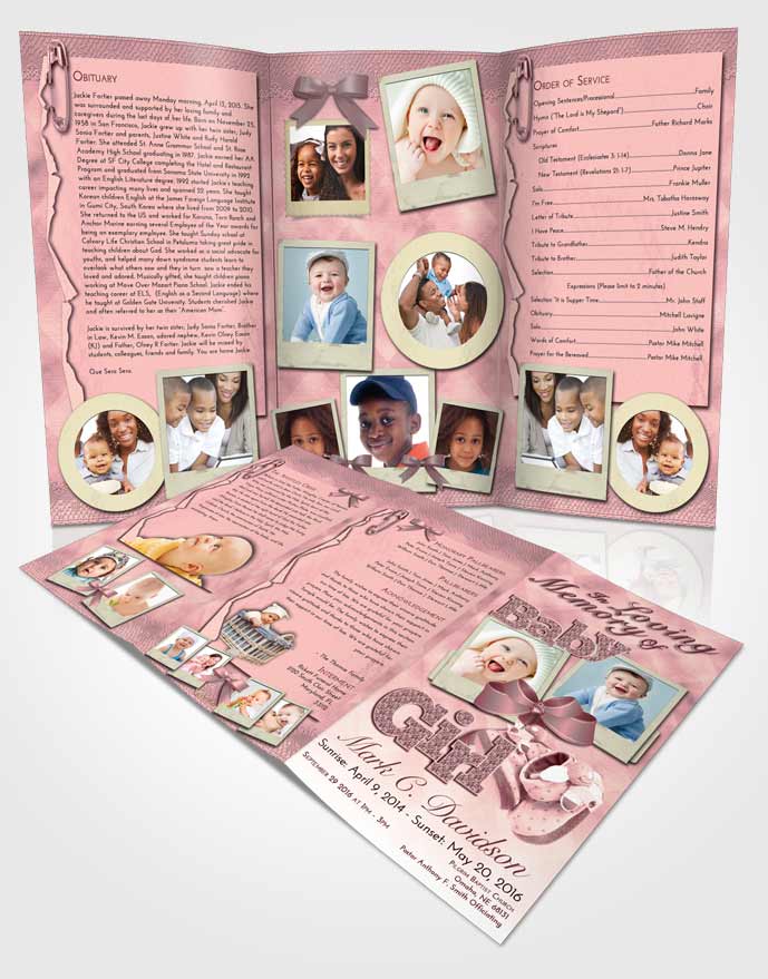 Obituary Template Trifold Brochure Pink Serenity Baby Girl