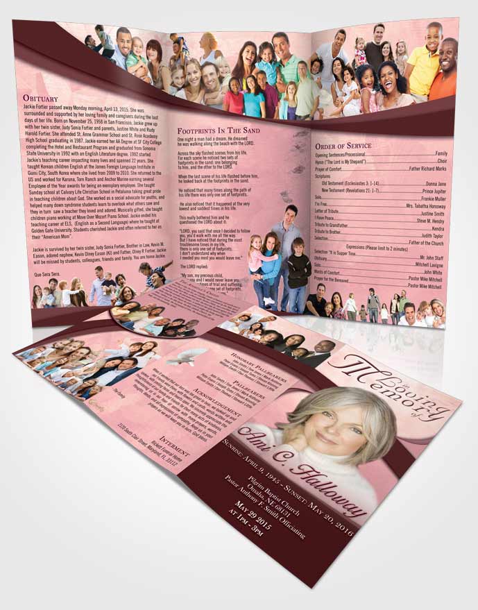 Obituary Template Trifold Brochure Pink Serenity Wisdom